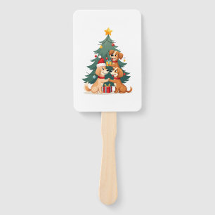 Christmas Dog Tree T-Shirt Cute Funny Puppy Dogs X Hand Fan