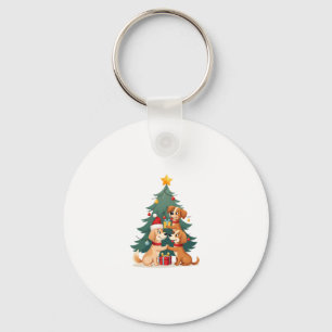 Christmas Dog Tree T-Shirt Cute Funny Puppy Dogs X Keychain