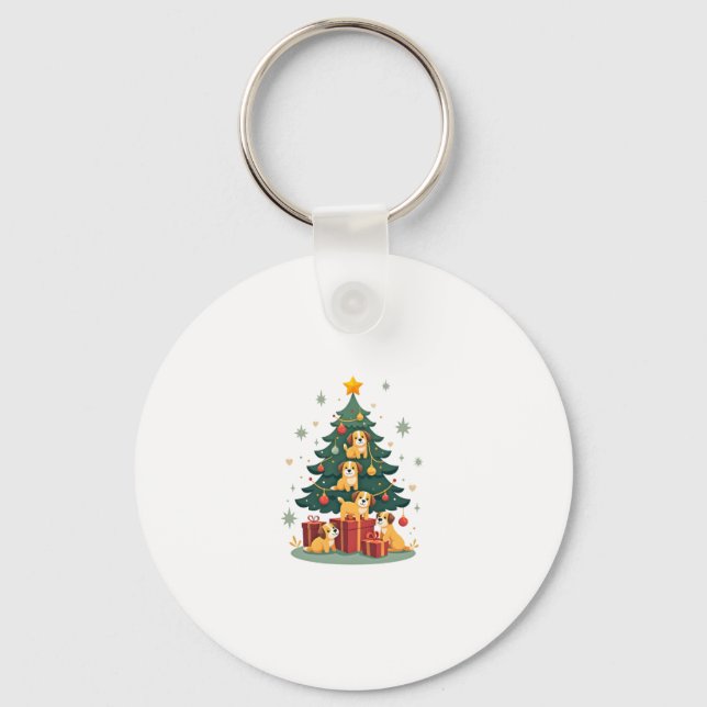 Christmas Dog Tree T-Shirt Cute Funny Puppy Dogs X Keychain (Front)