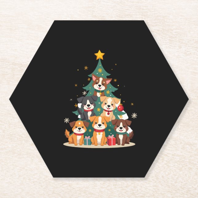 Christmas Dog Tree T-Shirt Cute Funny Puppy Dogs X Paper Coaster (Front)