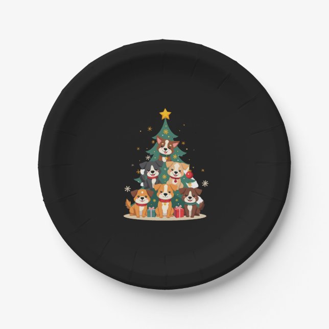 Christmas Dog Tree T-Shirt Cute Funny Puppy Dogs X Paper Plate (Front)