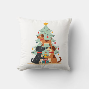 Christmas Dog Tree T-Shirt Cute Funny Puppy Dogs X Throw Pillow