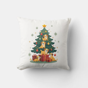 Christmas Dog Tree T-Shirt Cute Funny Puppy Dogs X Throw Pillow