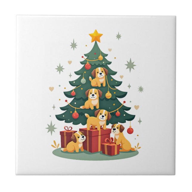 Christmas Dog Tree T-Shirt Cute Funny Puppy Dogs X Tile (Front)