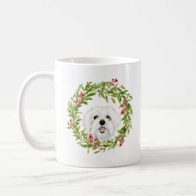 Christmas dog winter holiday wreath pet coffee mug (Left)
