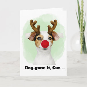 Christmas Dog with Antlers for Cousin Funny Holiday Card
