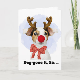 Christmas Dog with Antlers for Sister Funny Holiday Card