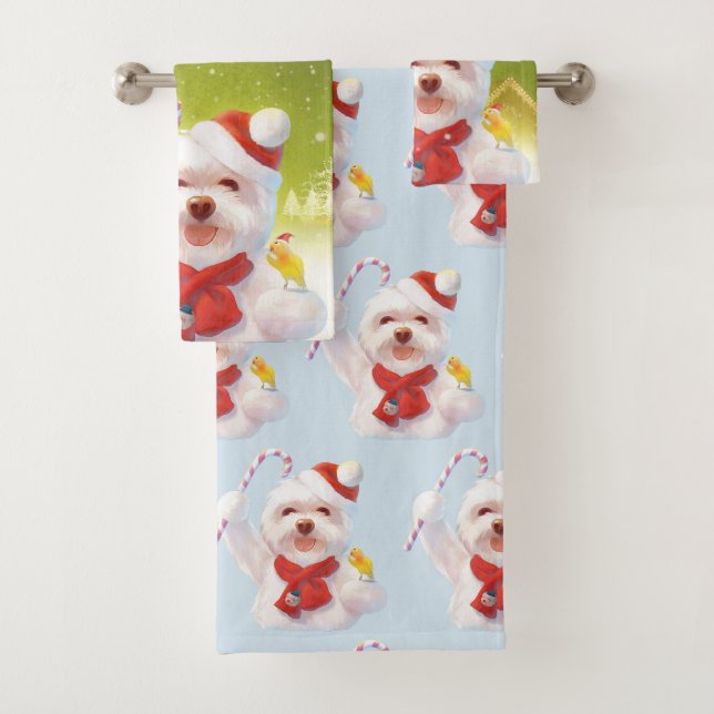 Christmas Dog with Candy Cane Bath Towel Set (Insitu)