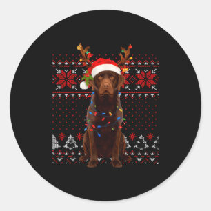 Christmas Dog With Hat And Lights - Funny Holiday  Classic Round Sticker