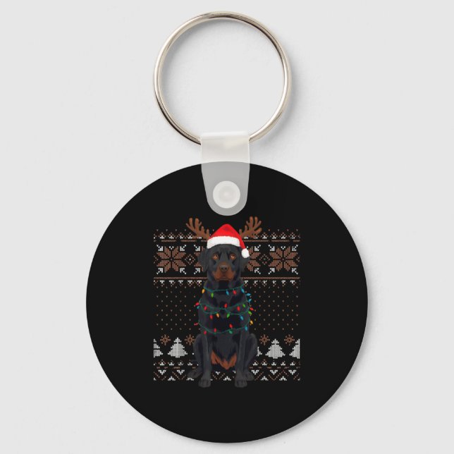 Christmas Dog With Hat And Lights - Funny Holiday  Keychain (Front)