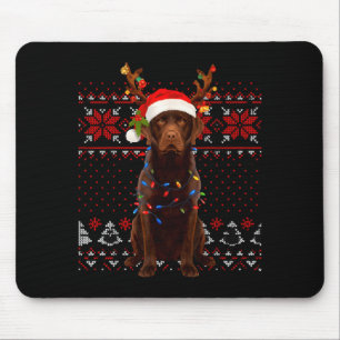 Christmas Dog With Hat And Lights - Funny Holiday  Mouse Pad