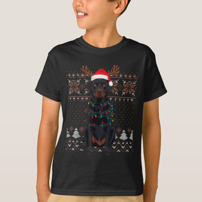 Christmas Dog With Hat And Lights - Funny Holiday  T-Shirt (Front)