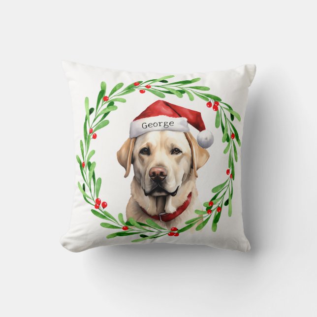 Christmas Dog Yellow Lab Labrador Retriever Santa Throw Pillow (Front)