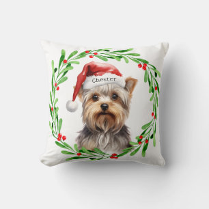 Christmas Dog Yorkie Yorkshire Terrier Holidays Throw Pillow
