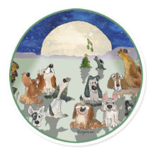 Christmas Dogs Cartoon Green Ring Envelope Seal