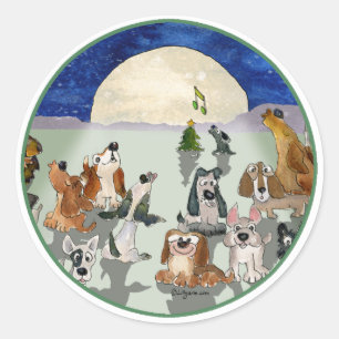 Christmas Dogs Cartoon Green Ring Envelope Seal