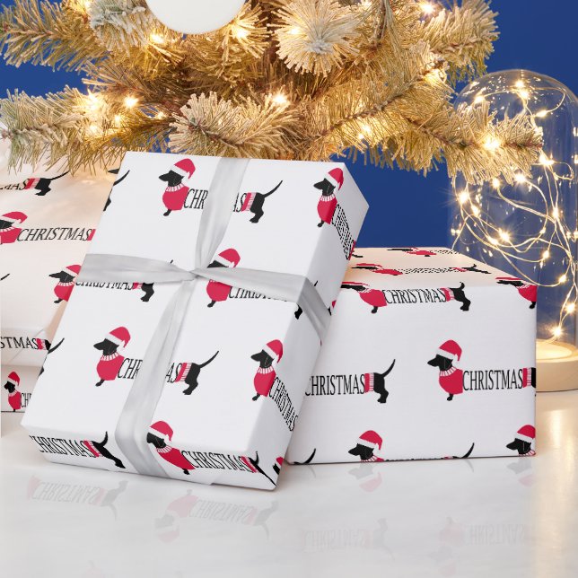 Christmas Dogs Cute Graphic Dachshunds Fun Wrapping Paper (Holidays)