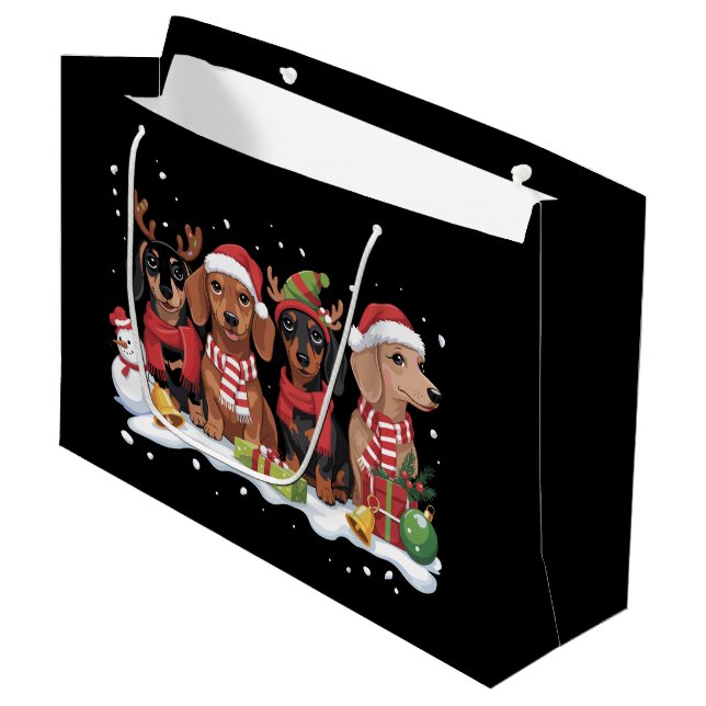 Christmas Dogs Dachshund Lover Dog Mom  Large Gift Bag (Front Angled)