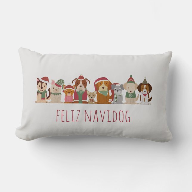 Christmas Dogs Feliz Navidog Lumbar Pillow (Front)