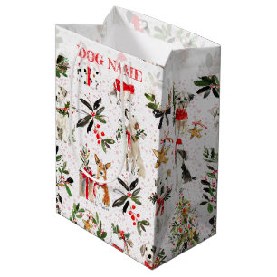 Christmas Dogs & Greenery Pattern Medium Gift Bag