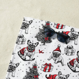 Christmas dogs in art book style sketch beach towel