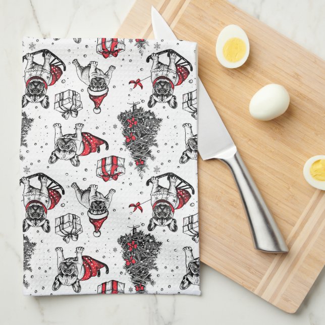 Christmas dogs in art book style sketch kitchen towel (Quarter Fold)