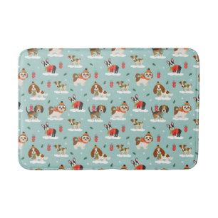 Christmas Dogs in Cozy Scarves Pattern Bath Mat
