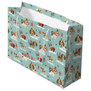 Christmas Dogs in Cozy Scarves Pattern Large Gift Bag