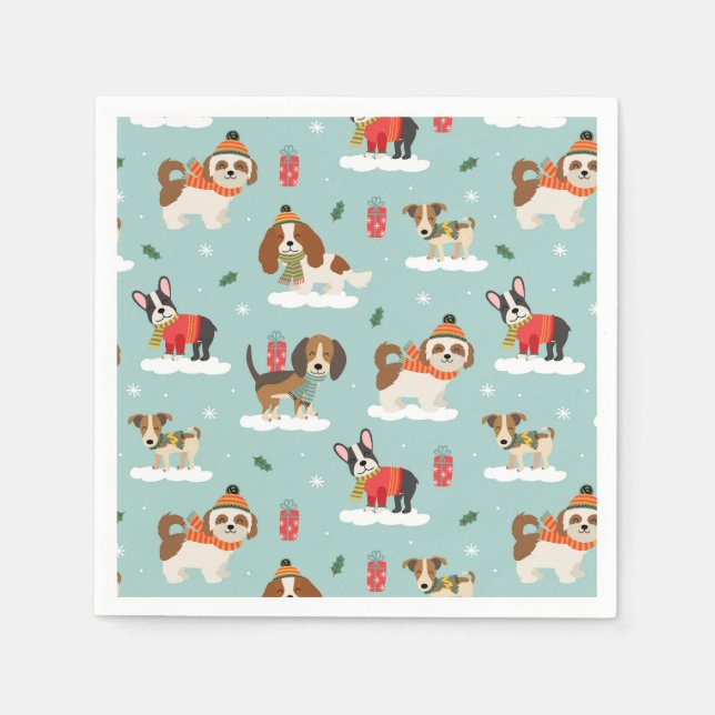 Christmas Dogs in Cozy Scarves Pattern Napkin (Front)