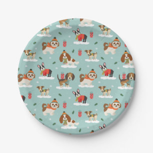 Christmas Dogs in Cozy Scarves Pattern Paper Plate