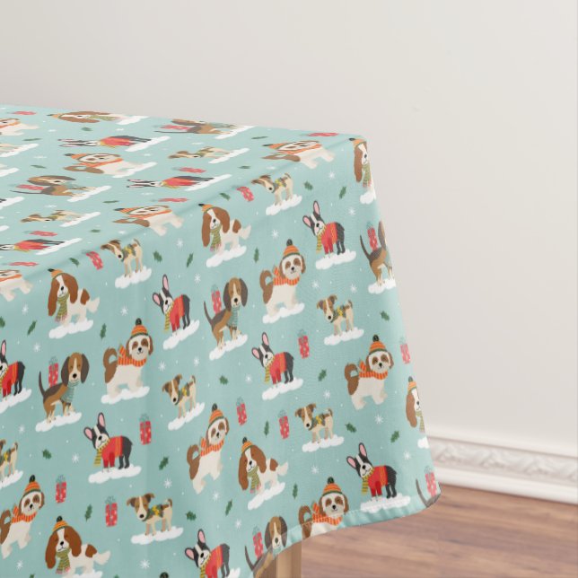 Christmas Dogs in Cozy Scarves Pattern Tablecloth (In Situ)