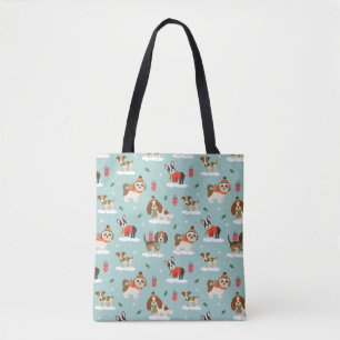 Christmas Dogs in Cozy Scarves Pattern Tote Bag