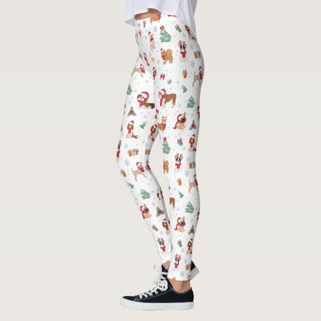 Christmas Dogs in Holiday Accessories Leggings (Left)