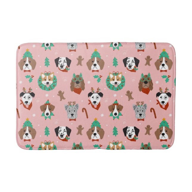 Christmas Dogs in Holiday Accessories Pattern Bath Mat (Front)