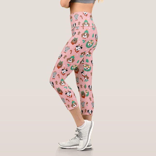 Christmas Dogs in Holiday Accessories Pattern Capri Leggings (Left)