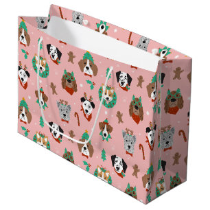 Christmas Dogs in Holiday Accessories Pattern Large Gift Bag