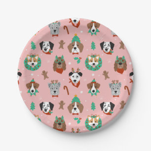 Christmas Dogs in Holiday Accessories Pattern Paper Plate