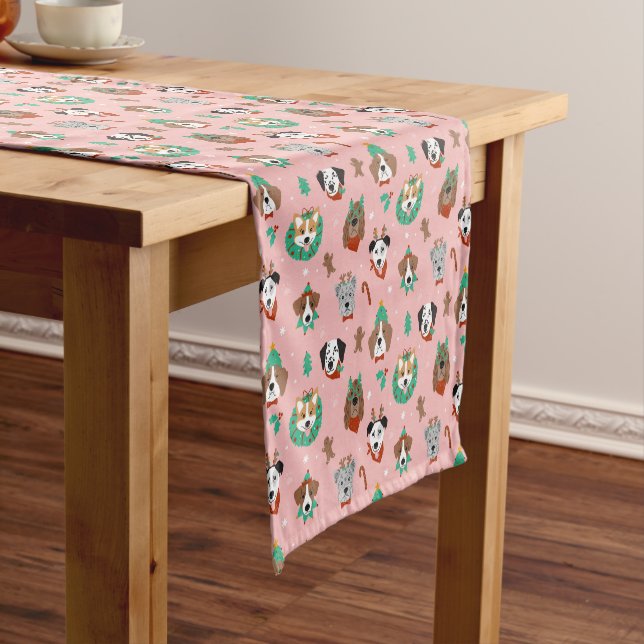 Christmas Dogs in Holiday Accessories Pattern Short Table Runner (In Situ)
