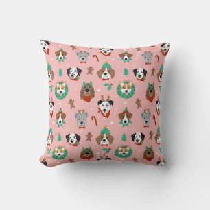 Christmas Dogs in Holiday Accessories Pattern Throw Pillow