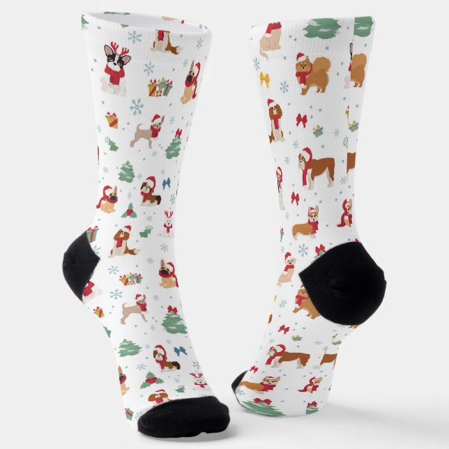 Christmas Dogs in Holiday Accessories Socks (Angled)