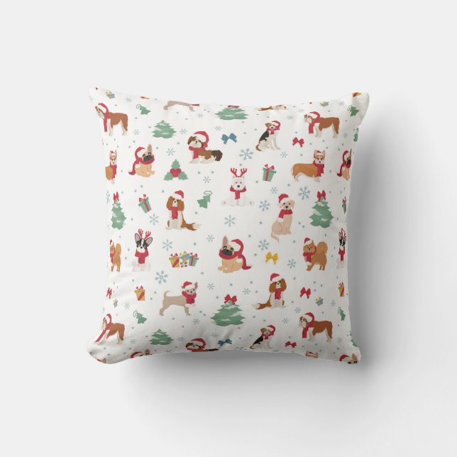 Christmas Dogs in Holiday Accessories Throw Pillow (Front)