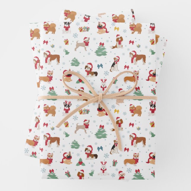 Christmas Dogs in Holiday Accessories Wrapping Paper Sheet (In situ)