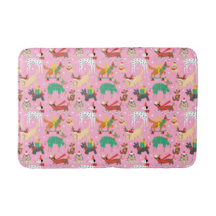 Christmas Dogs in Holiday Outfits Pattern Bath Mat