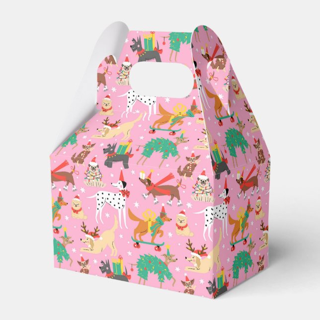 Christmas Dogs in Holiday Outfits Pattern Favor Box (Front Side)