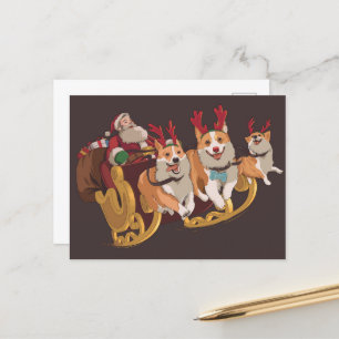  Christmas Dogs On A Sleigh With Santa          Holiday Postcard