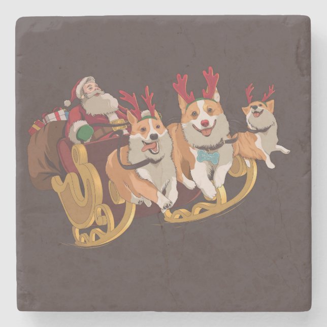  Christmas Dogs On A Sleigh With Santa          Stone Coaster (Front)