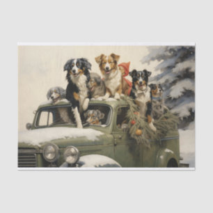 Christmas Dogs on an Old-Fashioned Car Tissue Paper