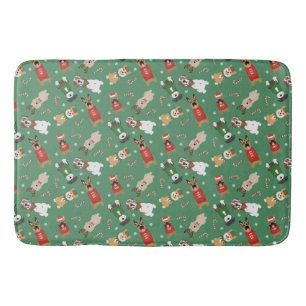 Christmas Dogs Pattern Red Green Bath Mat