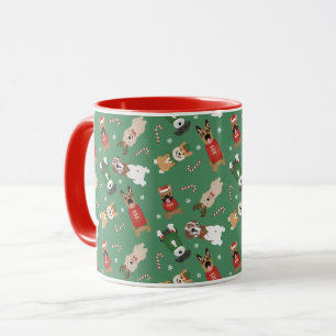 Christmas Dogs Pattern Red Green Mug