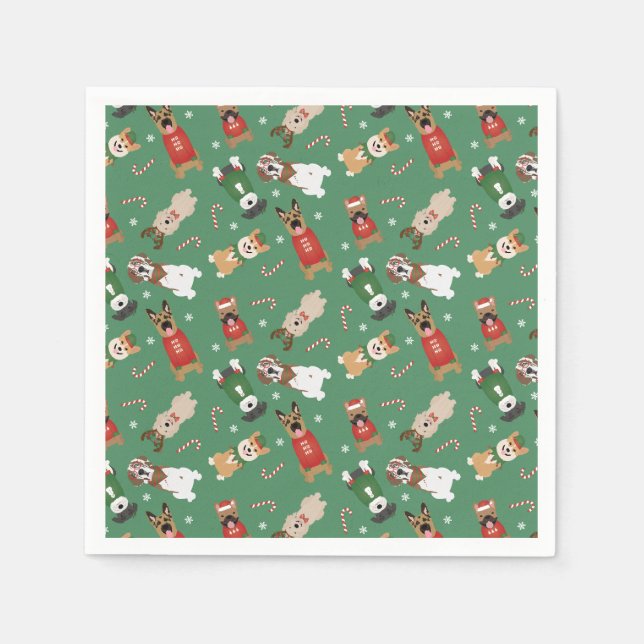 Christmas Dogs Pattern Red Green Napkin (Front)